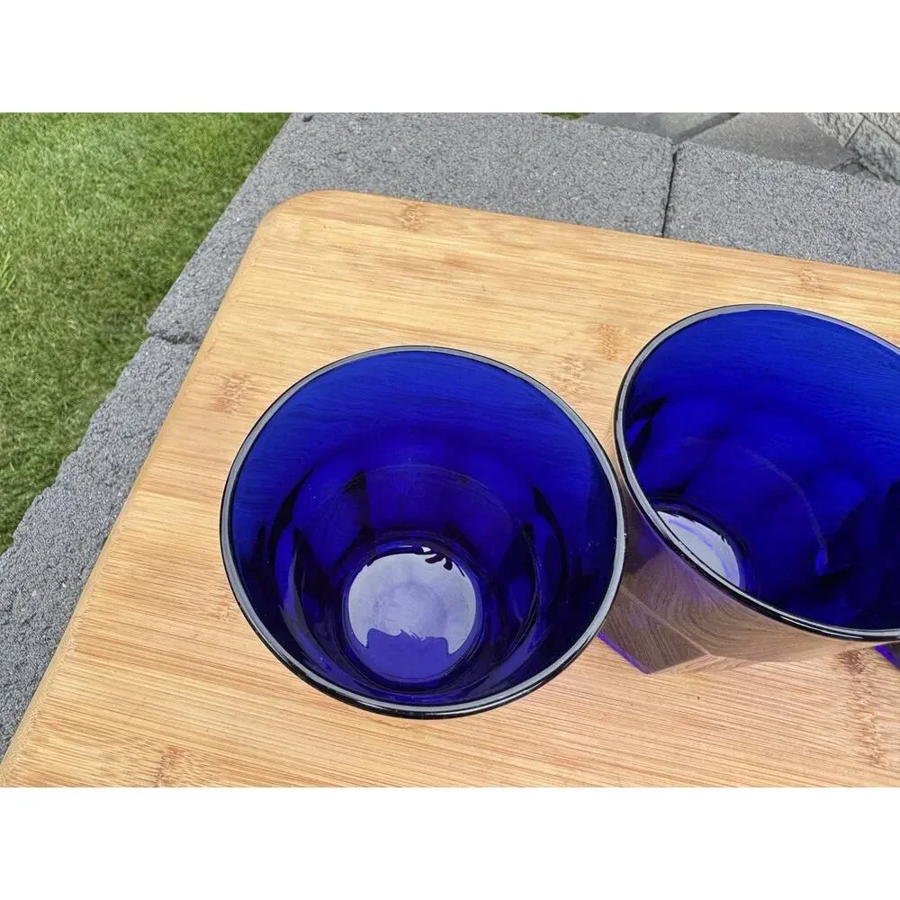 Vintage Libbey Crisa Cobalt Blue Tumbler 3-7/8” Drinking Glasses ~Set of 4